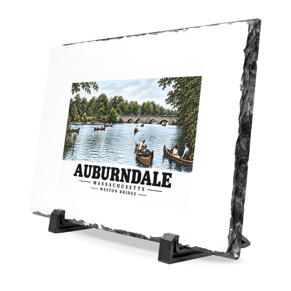 Weston Bridge, Auburndale, Mass. 7 × 11 in Slate Desk Plaque - Charles River