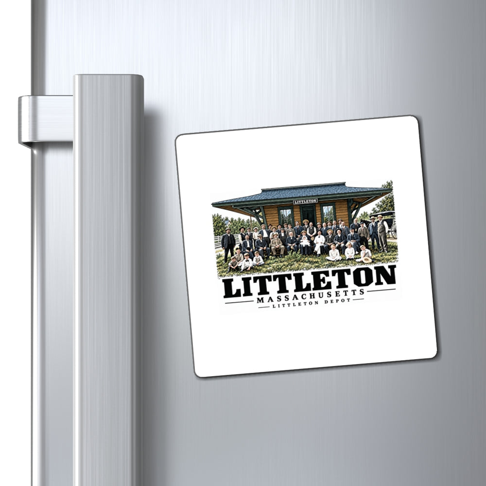 Illustrated Littleton Depot in Littleton on square magnet