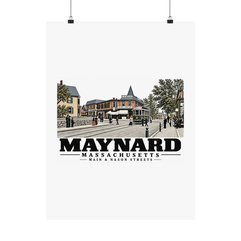Illustrated Main & Nason Streets in Maynard on unframed matte poster