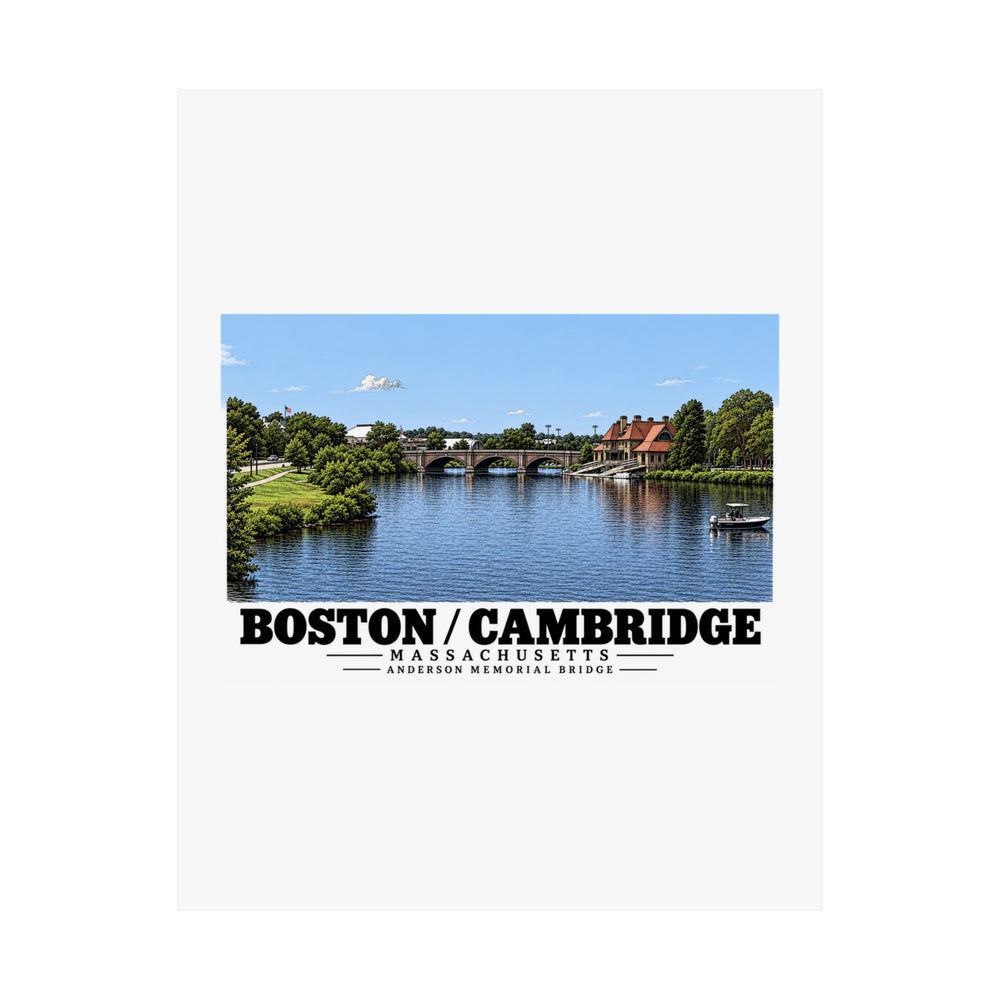 Flat Anderson Memorial Bridge distant river view poster with Boston/Cambridge lettering