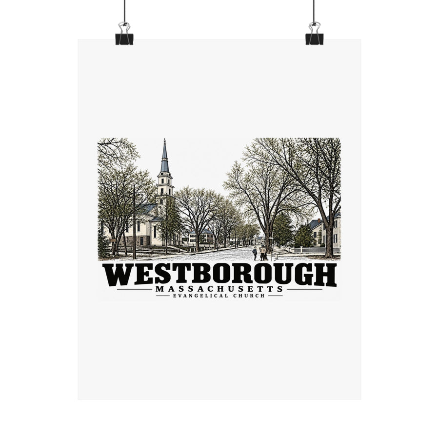 Illustrated Evangelical Church in Westborough on unframed matte poster