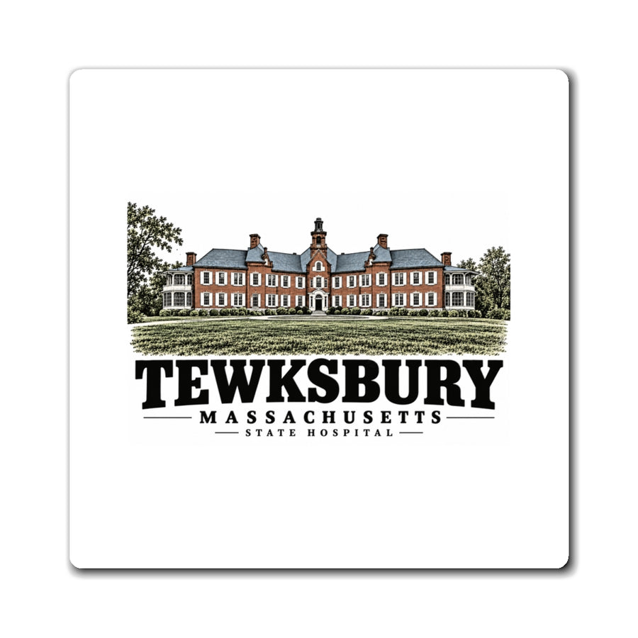 Front of State Hospital square vinyl magnet, Tewksbury, Massachusetts.