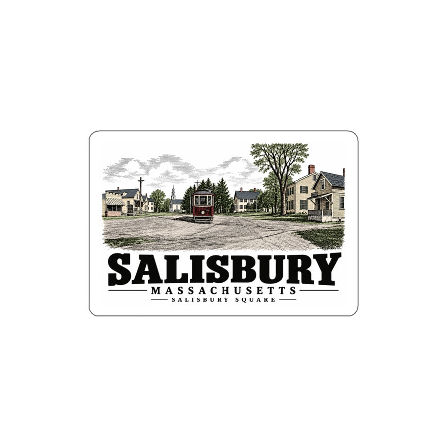 Front of Salisbury Square with Exeter-signed Streetcar white die-cut sticker, Salisbury, Massachusetts.