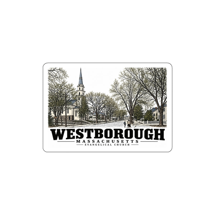 Illustrated Evangelical Church in Westborough on die-cut sticker