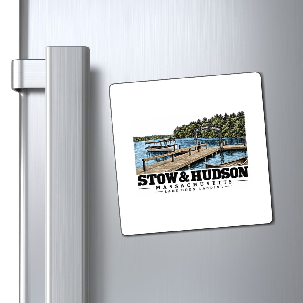 Illustrated Lake Boon Landing in Stow and Hudson on square magnet