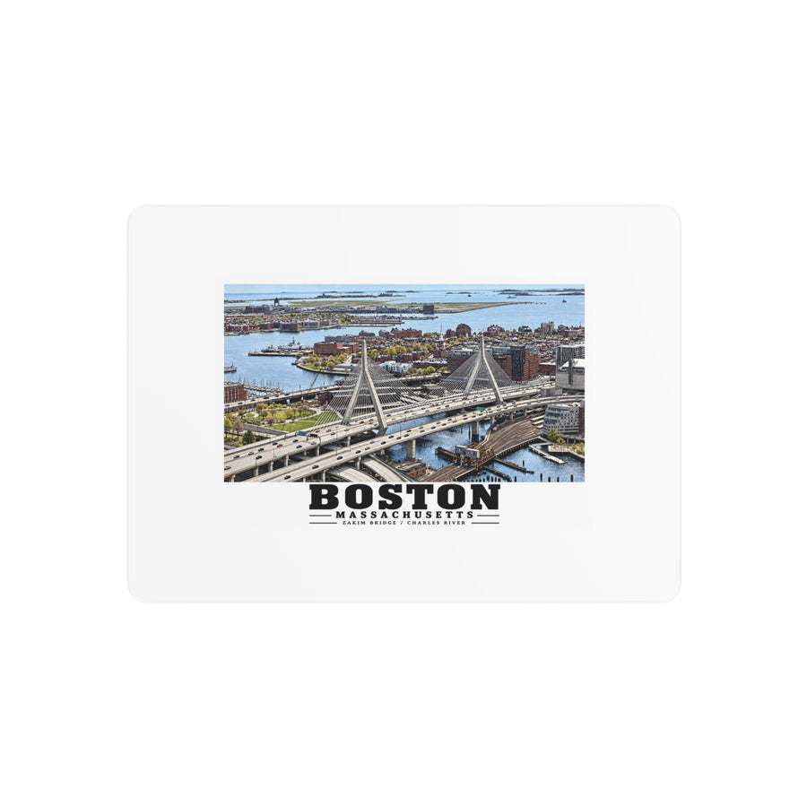 Aerial view of Boston with Zakim Bridge across Charles 7 × 5 in Horizontal Metal Wall Art - Charles River
