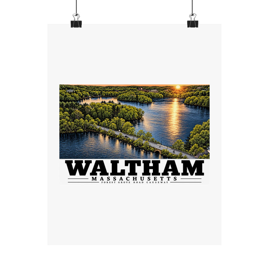 Illustrated Forest Grove Road Causeway in Waltham on unframed matte poster