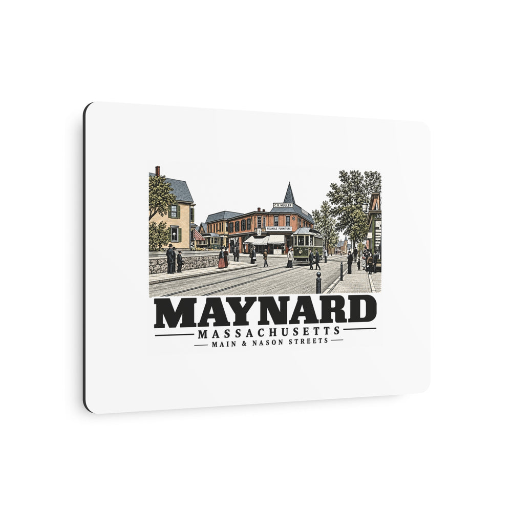Illustrated Main & Nason Streets in Maynard on metal art sign