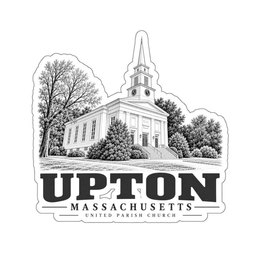 Upton United Parish Church artwork on 4-inch die-cut sticker, front view