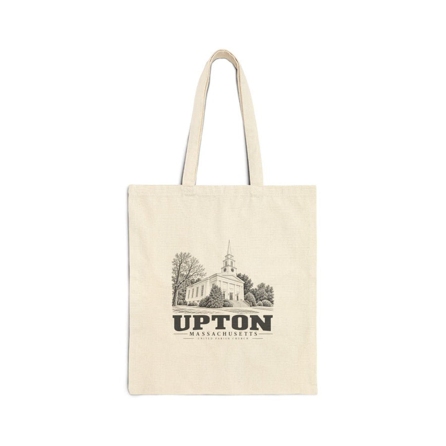 Upton United Parish Church artwork on Natural heavy canvas tote bag, front view