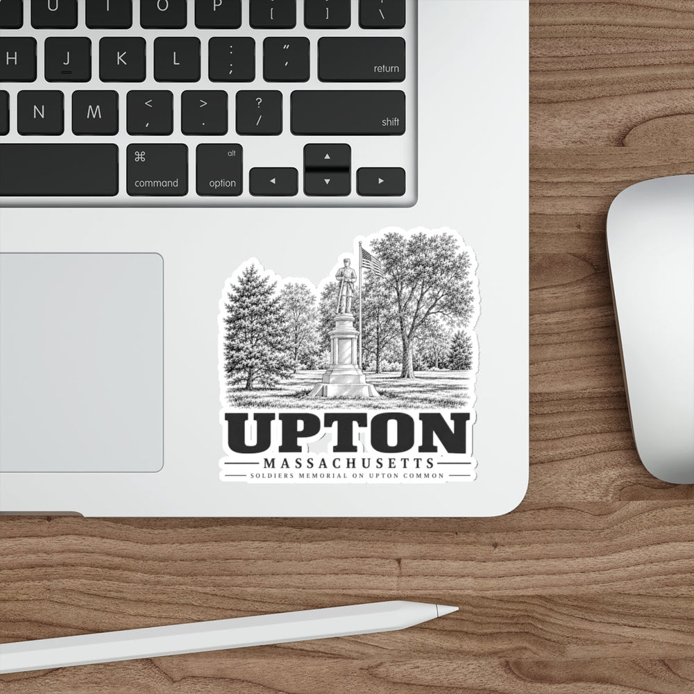 Upton Soldiers Memorial artwork on 4-inch die-cut sticker, context 1 view