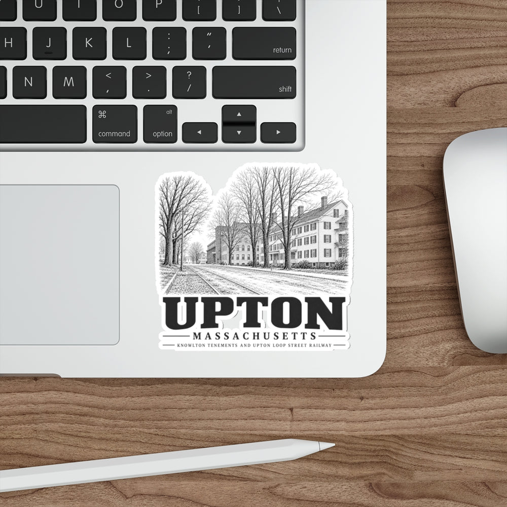 Upton Knowlton Tenements and Upton Loop artwork on 4-inch die-cut sticker, context 1 view