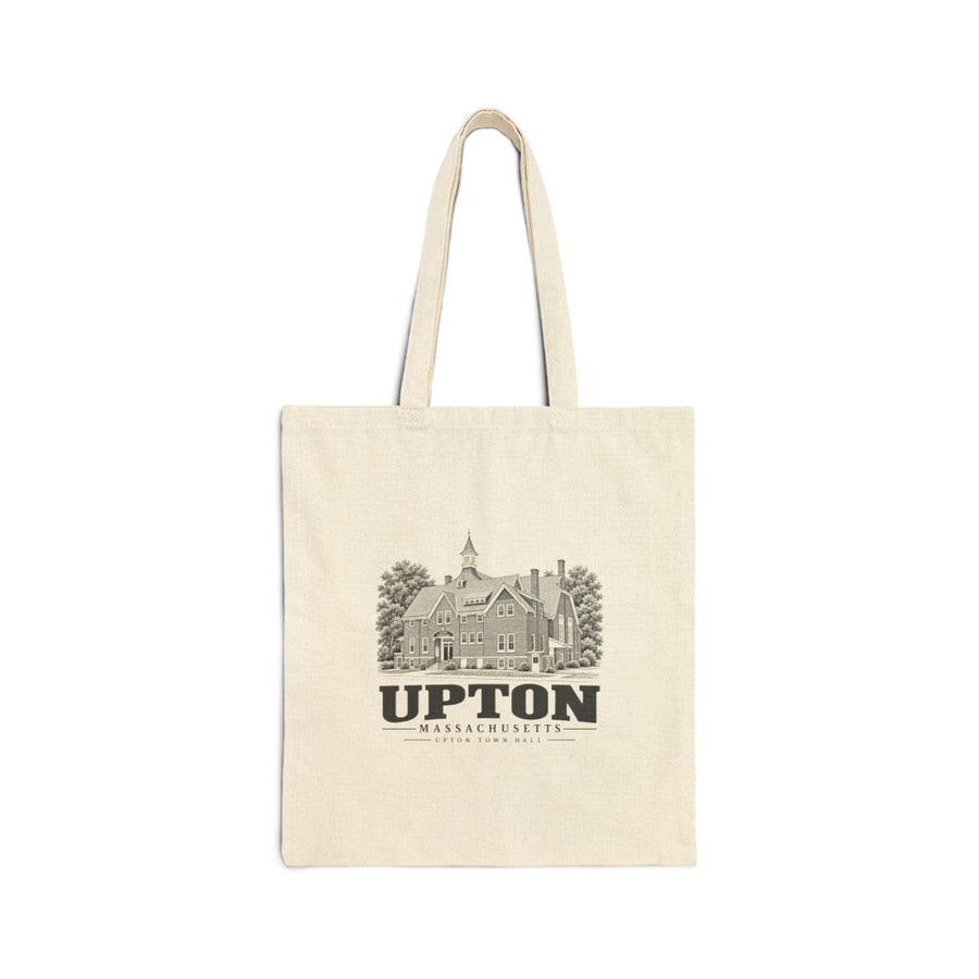 Upton Town Hall artwork on Natural heavy canvas tote bag, front view