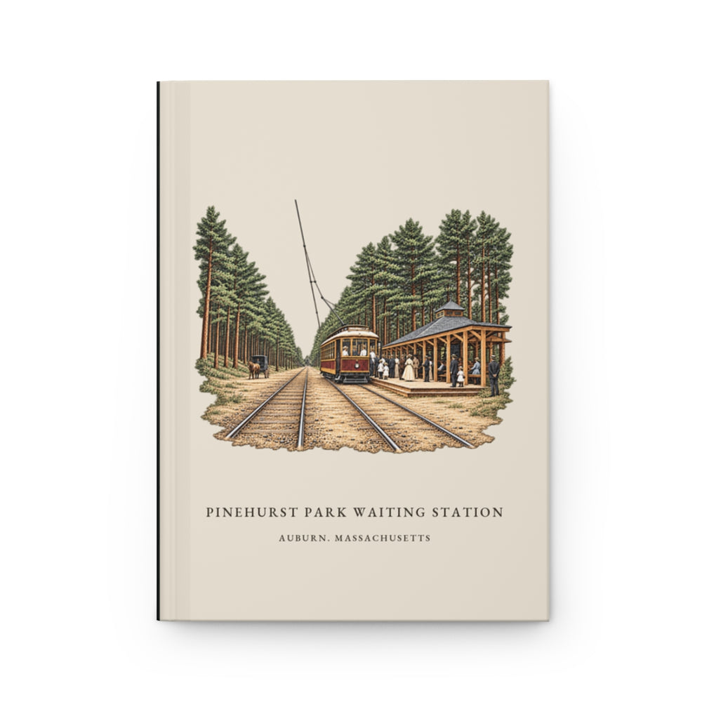 Auburn Pinehurst Park Waiting Station journal mockup showing the illustrated cover