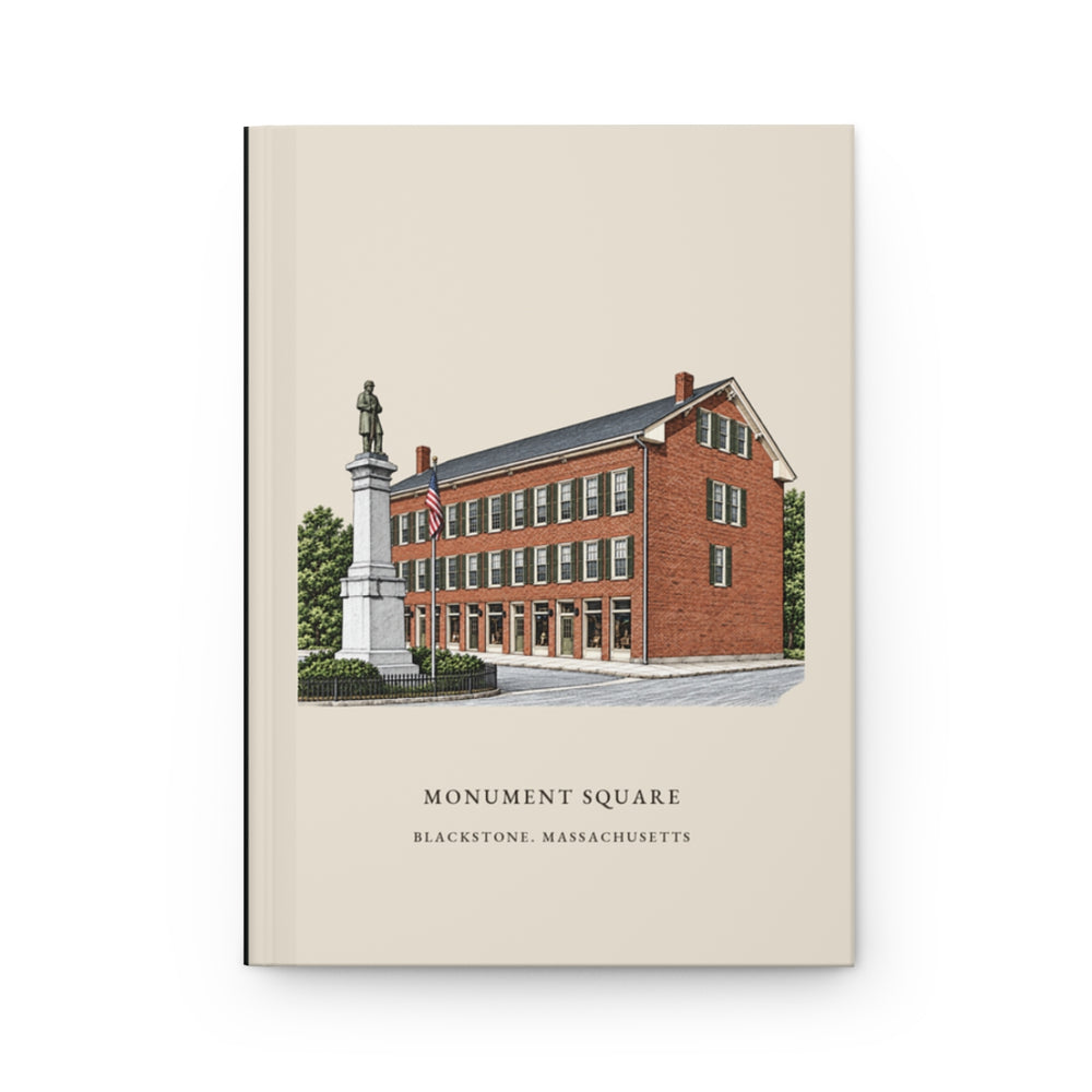 Blackstone Monument Square / Blackstone Block journal mockup showing the illustrated cover