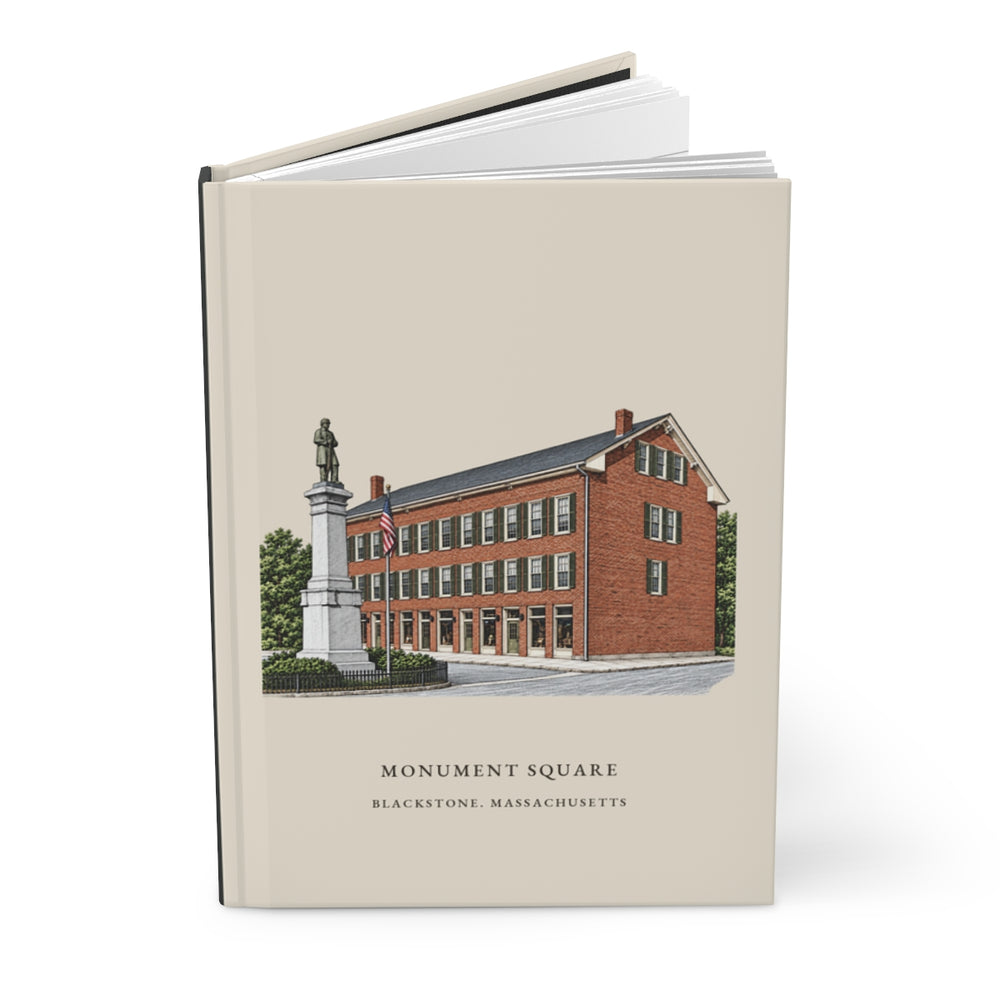 Blackstone Monument Square / Blackstone Block journal mockup showing the illustrated cover