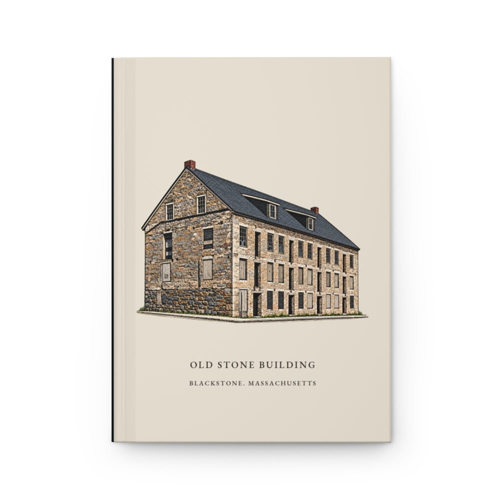 Blackstone Old Stone Building journal mockup showing the illustrated cover