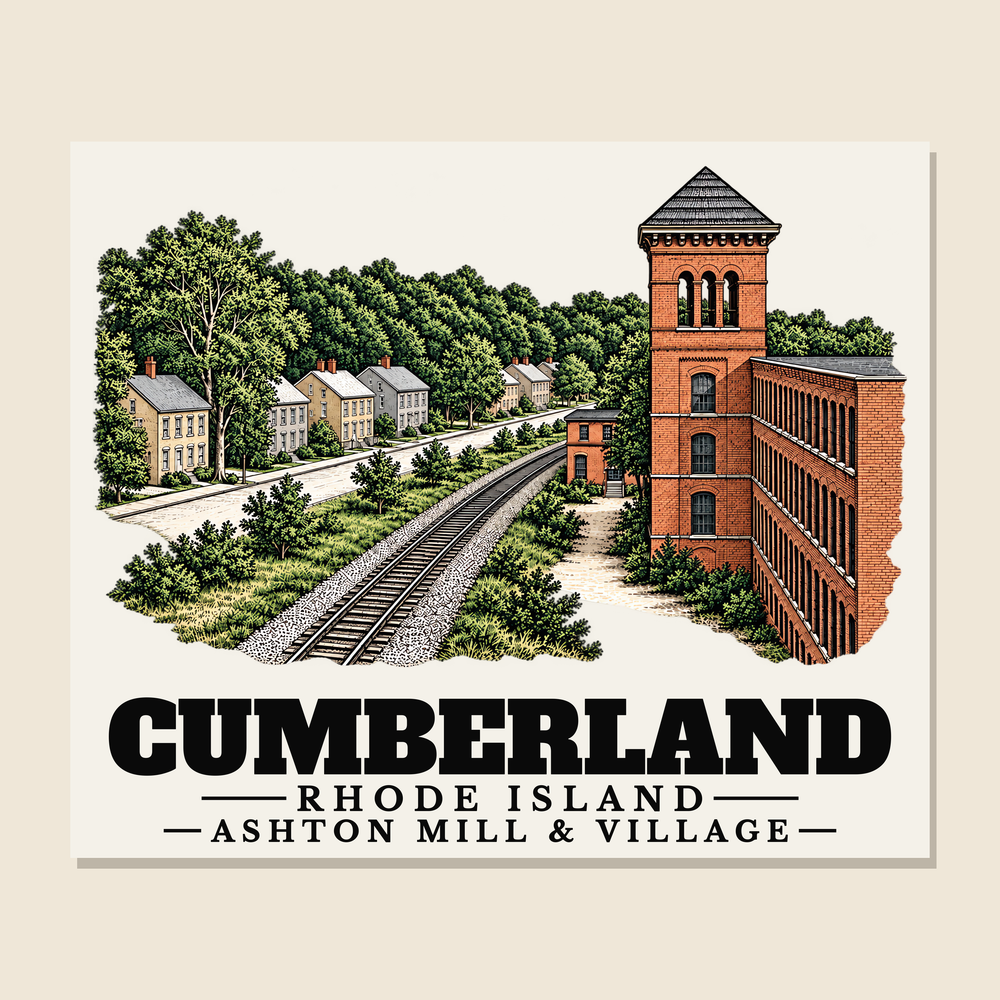 Ashton Mill & Village — Cumberland, Rhode Island woven blanket design with town lettering