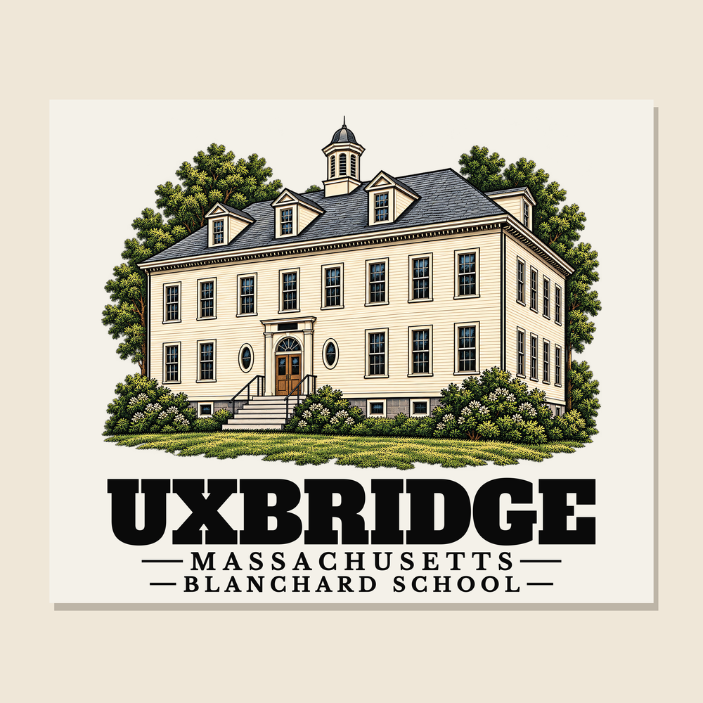 Blanchard School — Uxbridge, Massachusetts woven blanket design with town lettering