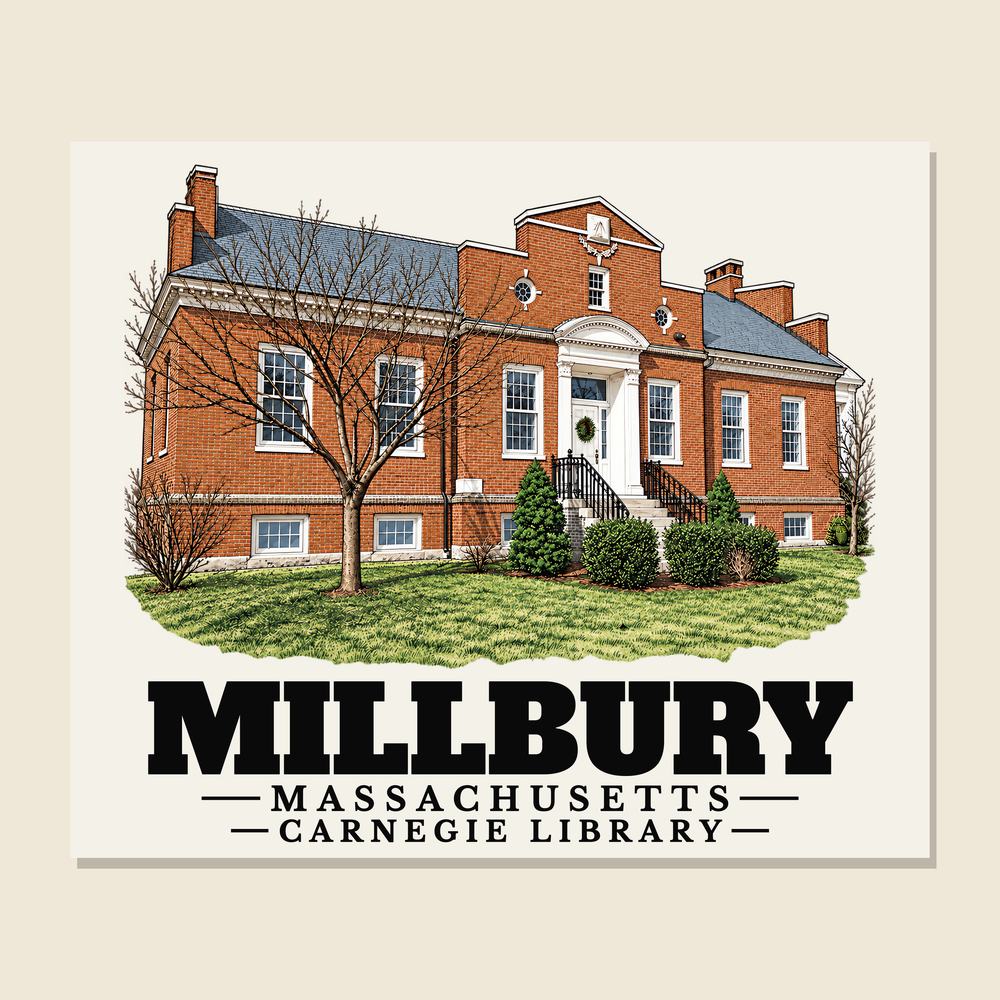 Carnegie Library — Millbury, Massachusetts woven blanket design with town lettering