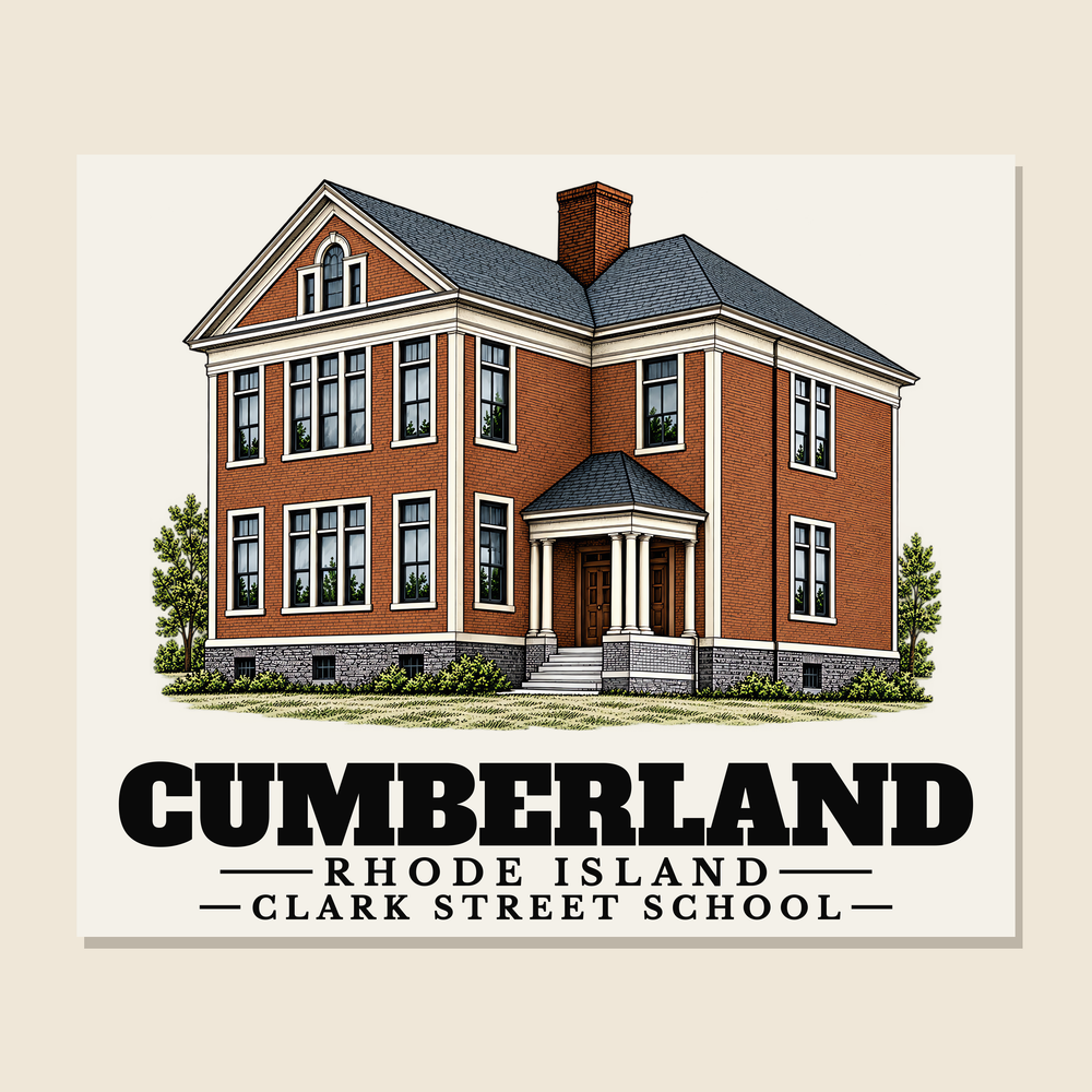 Clark Street School — Cumberland, Rhode Island woven blanket design with town lettering