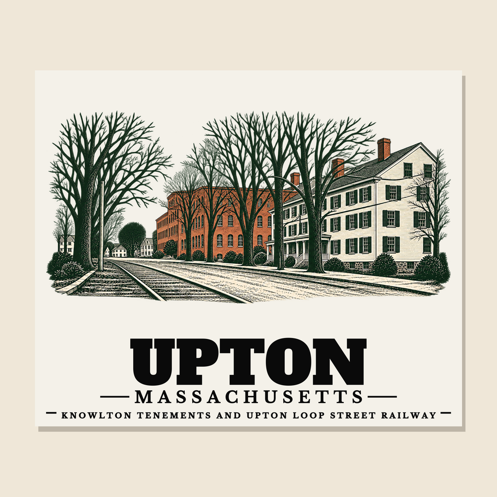 Knowlton Tenements and Upton Loop Street Railway — Upton, Massachusetts woven blanket design with town lettering