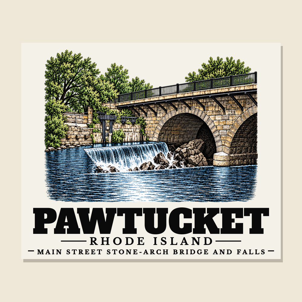Main Street Stone-Arch Bridge and Falls — Pawtucket, Rhode Island woven blanket design with town lettering