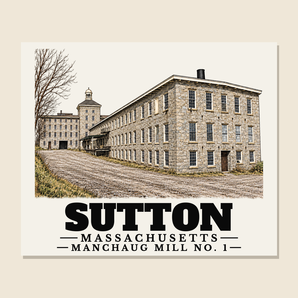 Manchaug Mill No. 1 — Sutton, Massachusetts woven blanket design with town lettering
