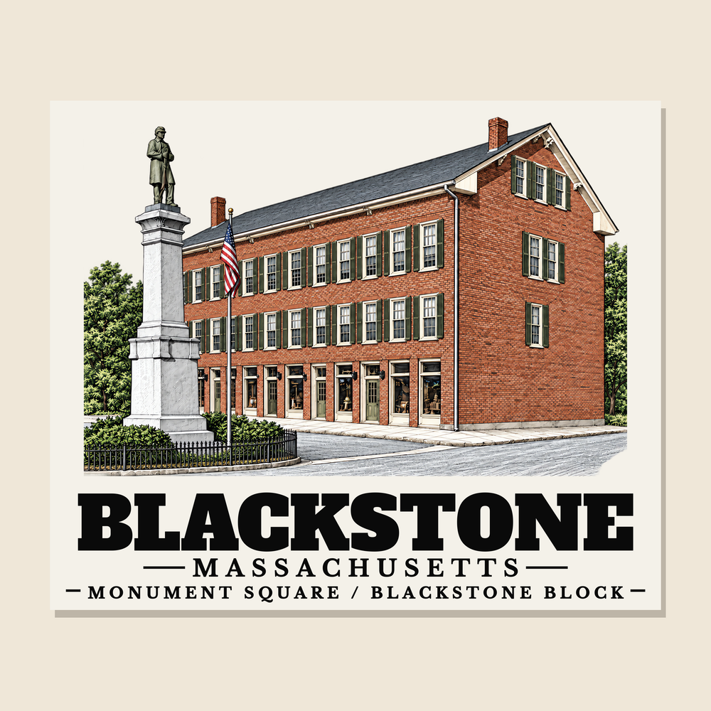 Monument Square / Blackstone Block — Blackstone, Massachusetts woven blanket design with town lettering