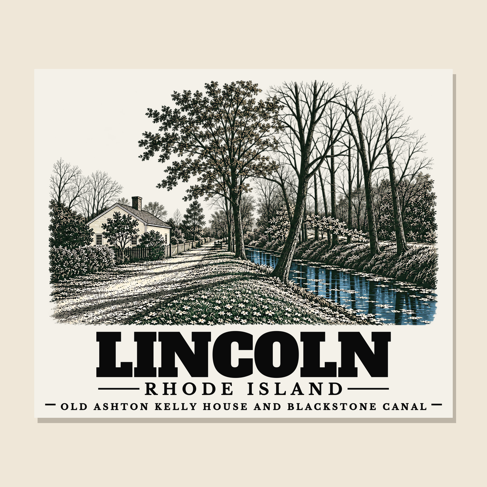 Old Ashton Kelly House and Blackstone Canal — Lincoln, Rhode Island woven blanket design with town lettering