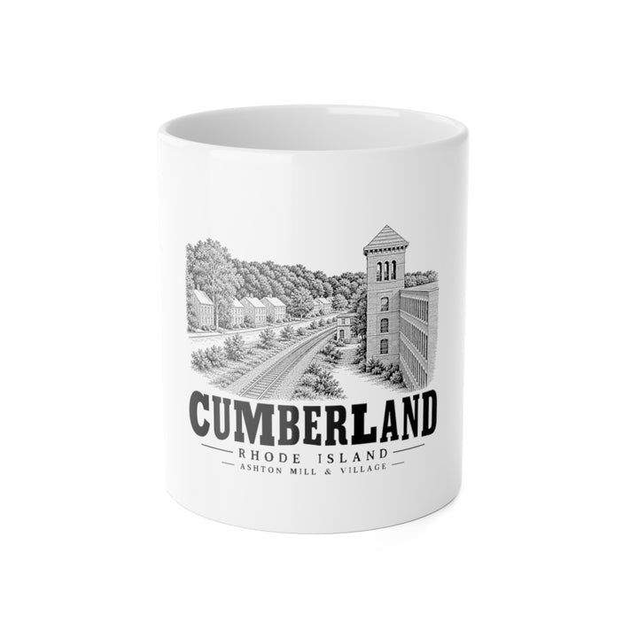 Cumberland Ashton Mill & Village 11 oz Ceramic Mug in White — front view