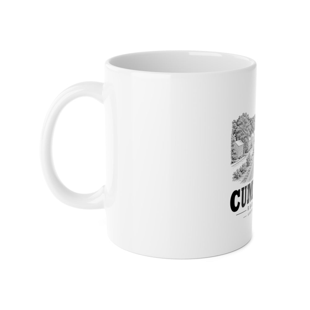 Cumberland Ashton Mill & Village 11 oz Ceramic Mug in White — left view