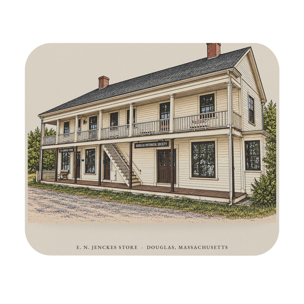 Douglas E. N. Jenckes Store mouse pad mockup showing the full illustrated print
