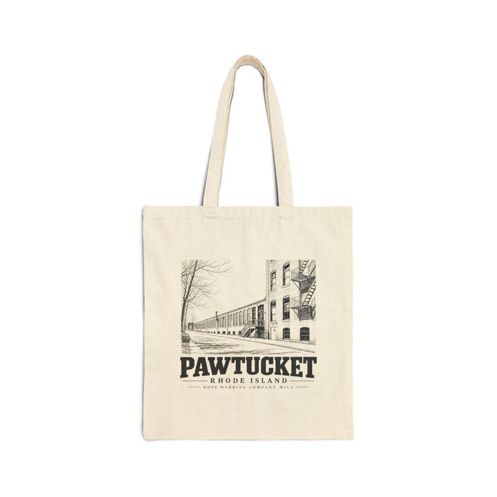 Pawtucket Hope Webbing Company Mill on Natural heavy canvas tote, front view