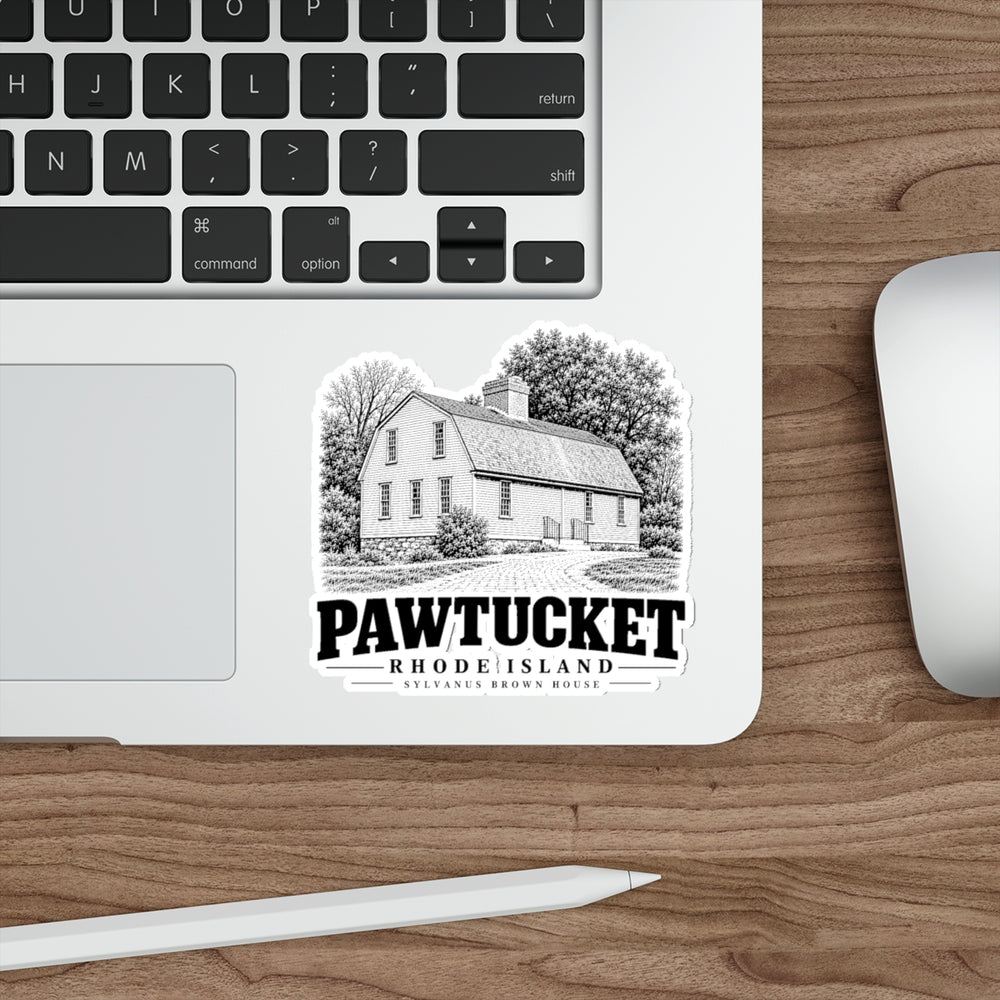 Pawtucket Sylvanus Brown House 4 in die-cut sticker, laptop view