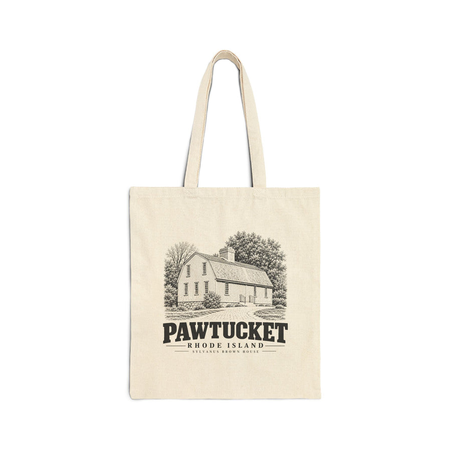 Pawtucket Sylvanus Brown House on Natural heavy canvas tote, front view