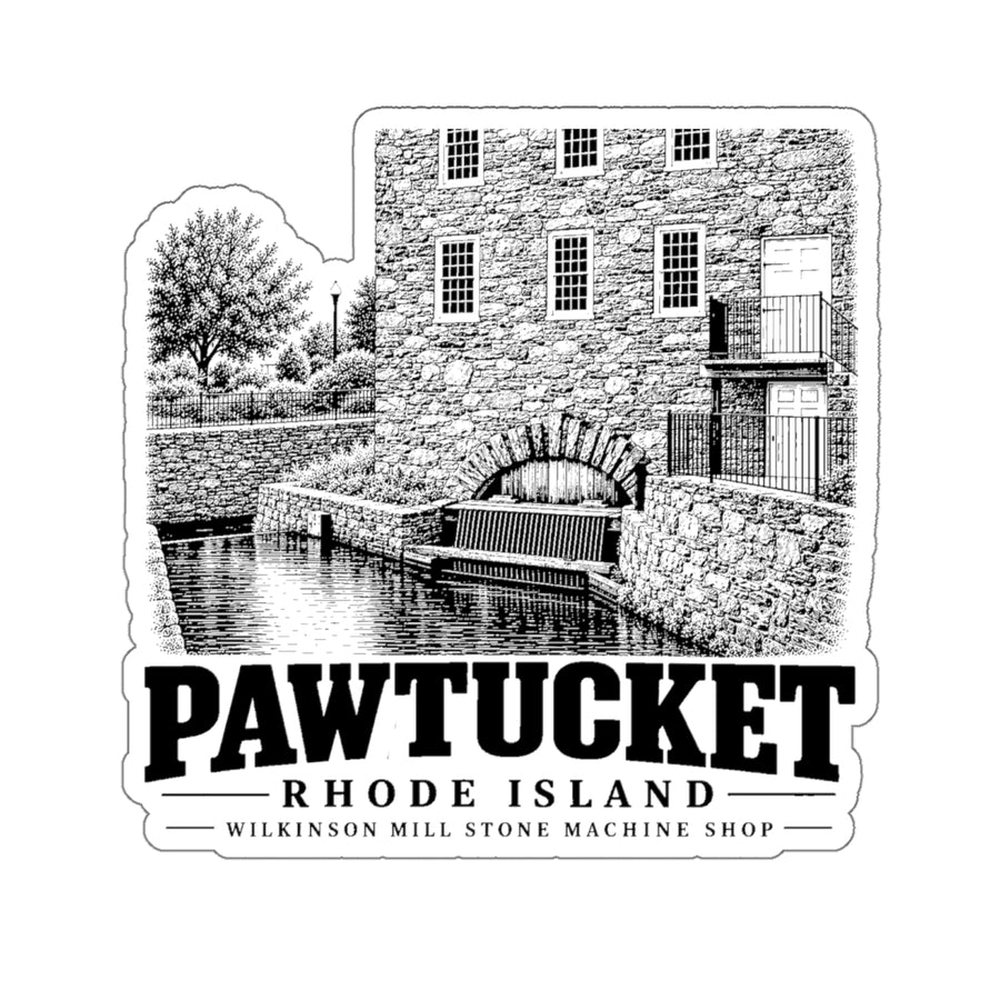 Pawtucket Wilkinson Mill Stone Machine Shop 4 in die-cut sticker, front view