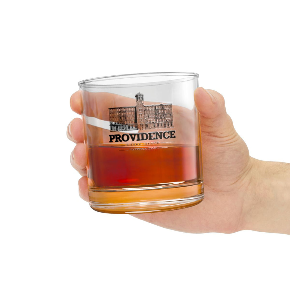 Providence Wanskuck Mills on clear 10 oz rocks glass, held view
