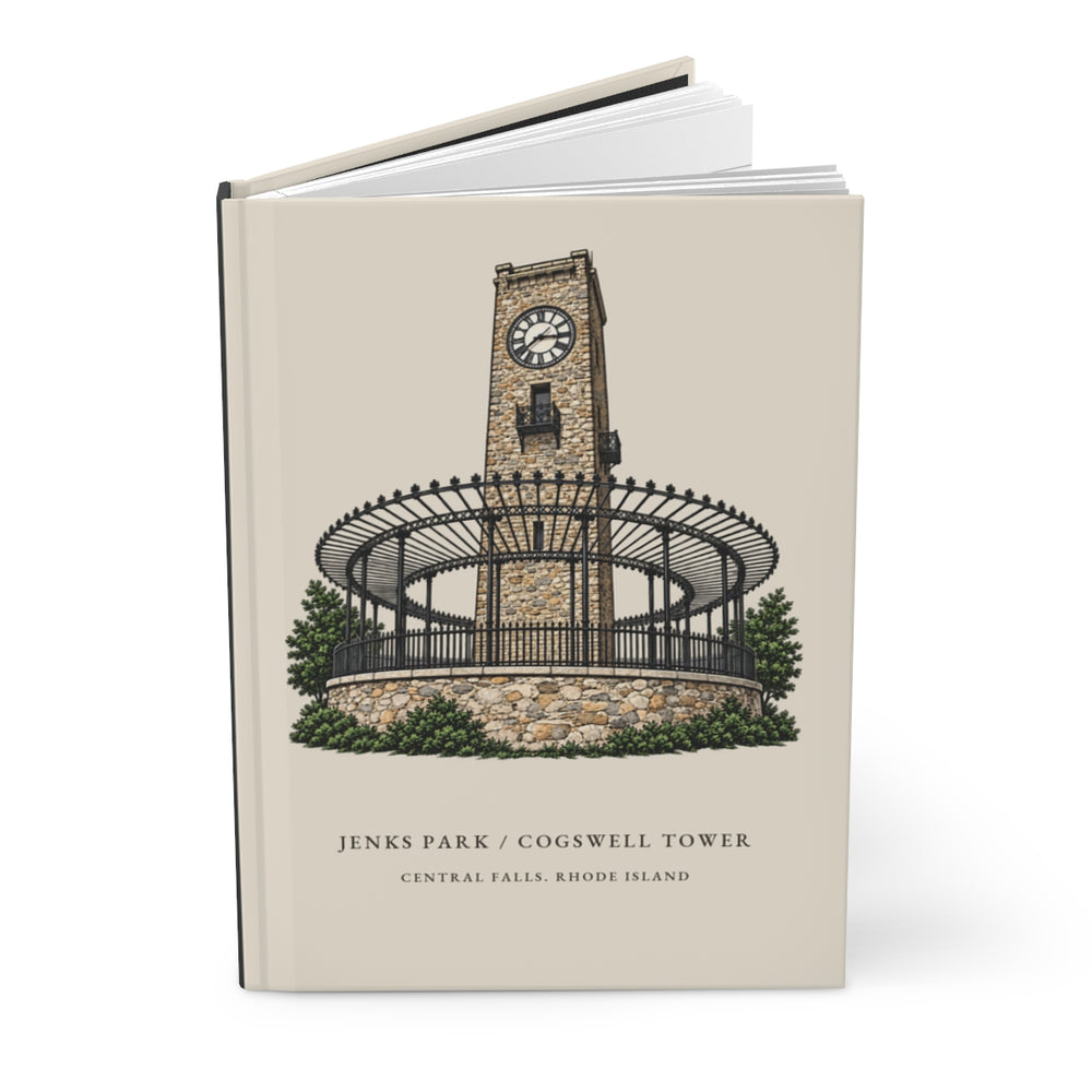 Central Falls Jenks Park / Cogswell Tower journal mockup showing the illustrated cover