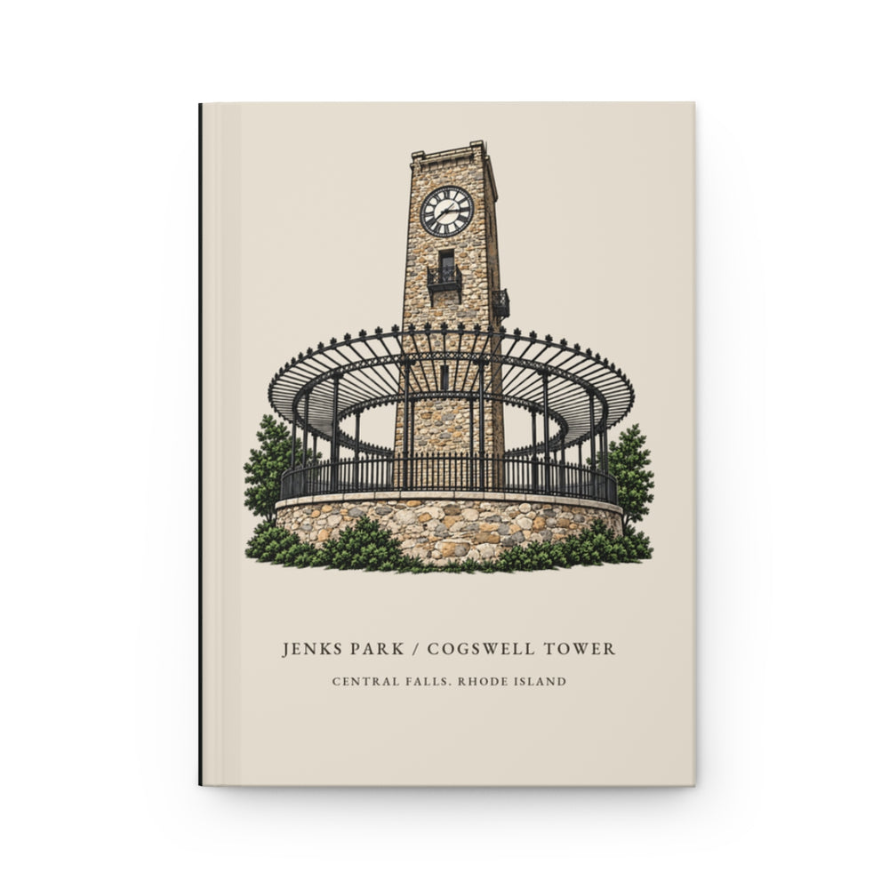 Central Falls Jenks Park / Cogswell Tower journal mockup showing the illustrated cover