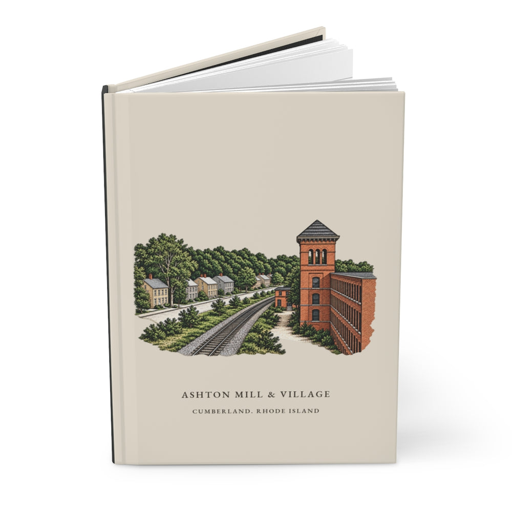 Cumberland Ashton Mill & Village journal mockup showing the illustrated cover