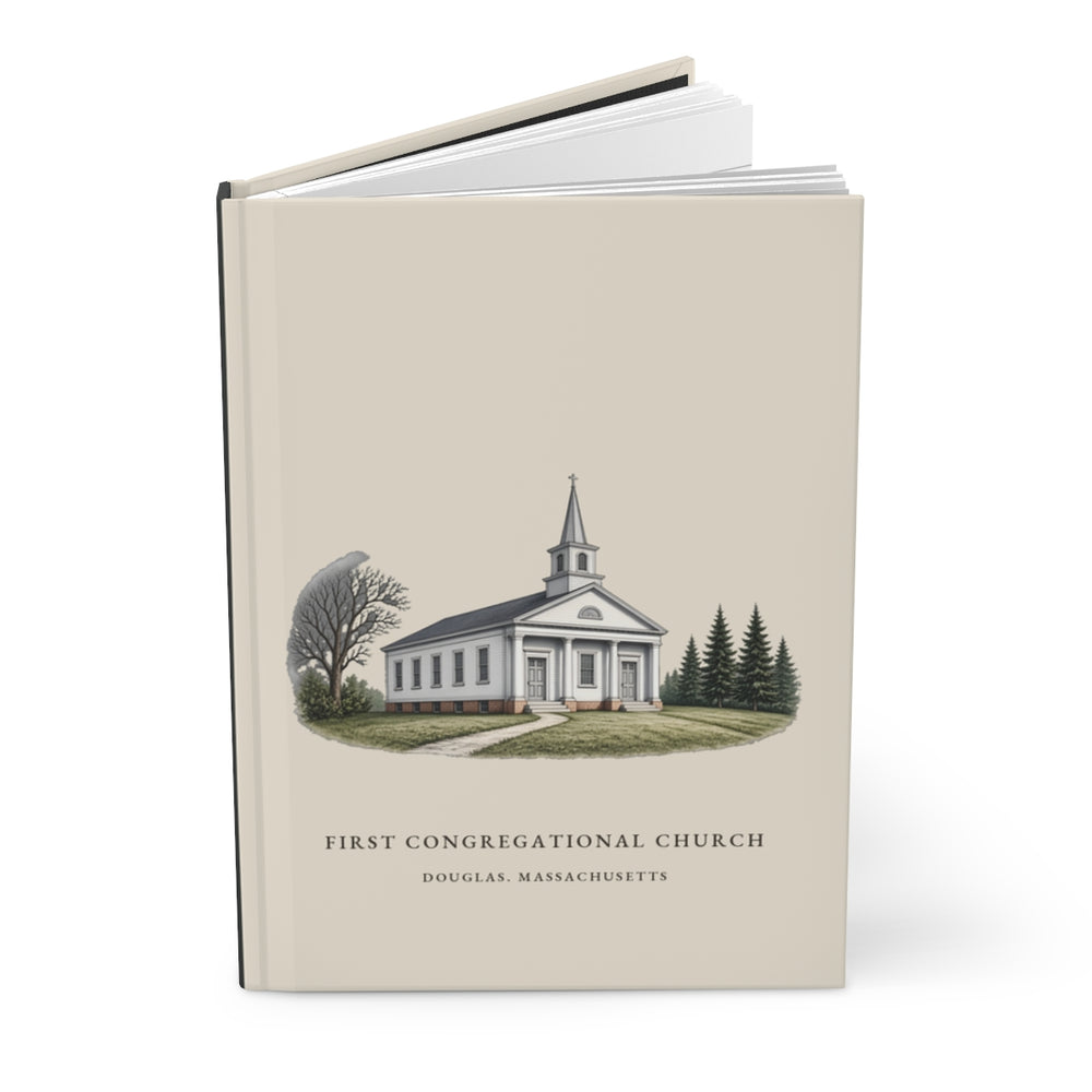 Douglas First Congregational Church journal mockup showing the illustrated cover