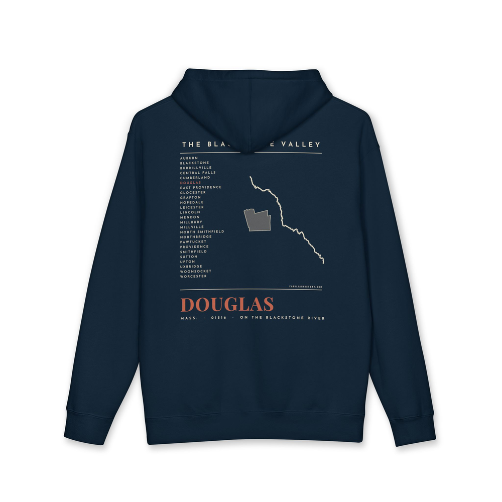 Douglas River Map Hoodie in Navy, back