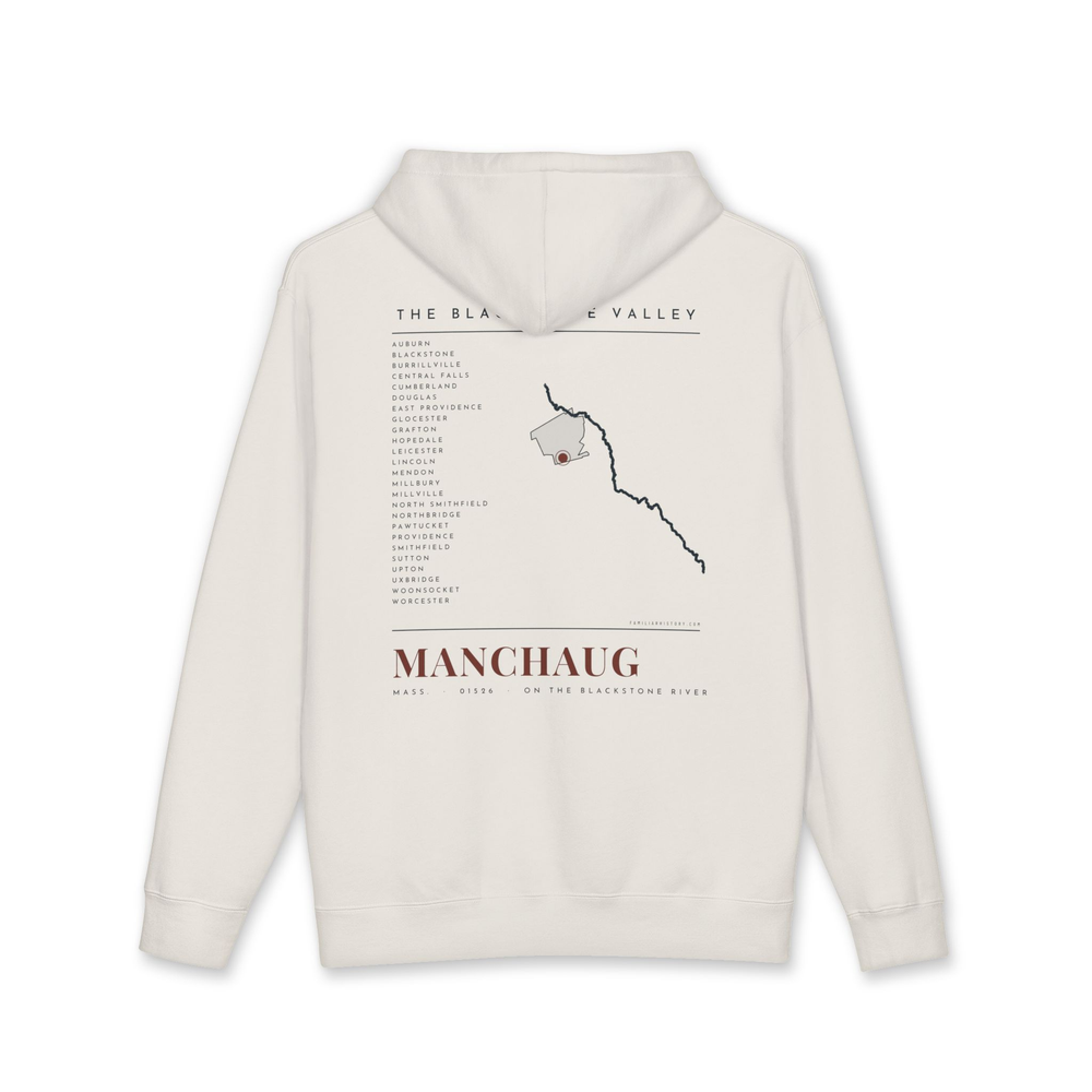 Manchaug River Map Hoodie in Bone, back