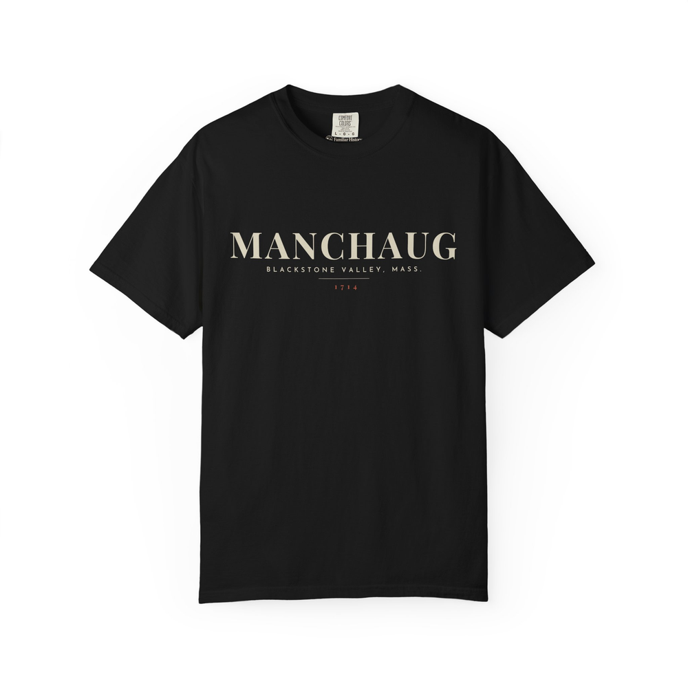 Manchaug River Map Tee in Black, front