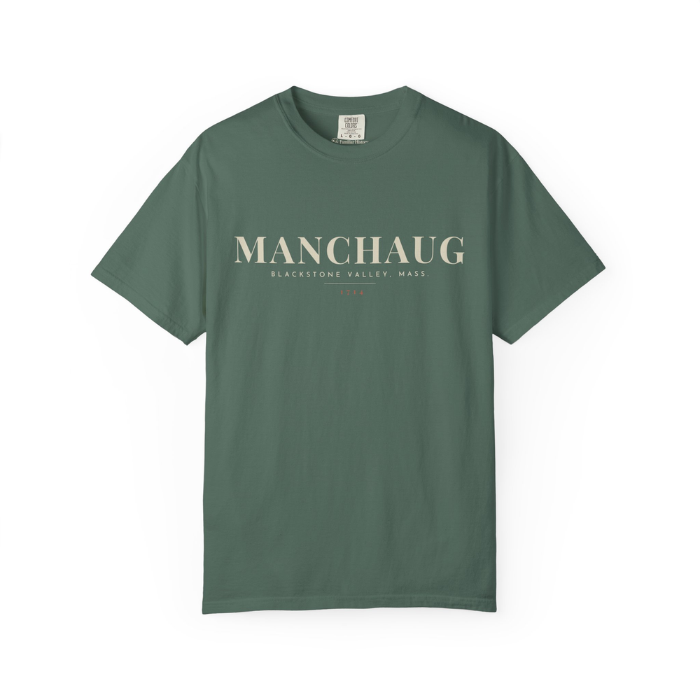 Manchaug River Map Tee in Blue Spruce, front