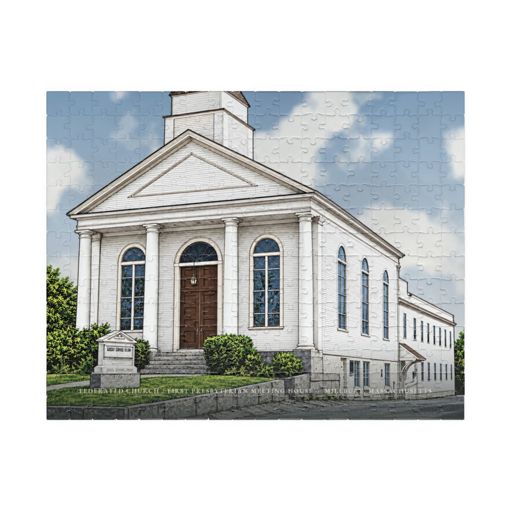 Millbury Federated Church / First Presbyterian Meeting House 252-Piece Jigsaw Puzzle - assembled