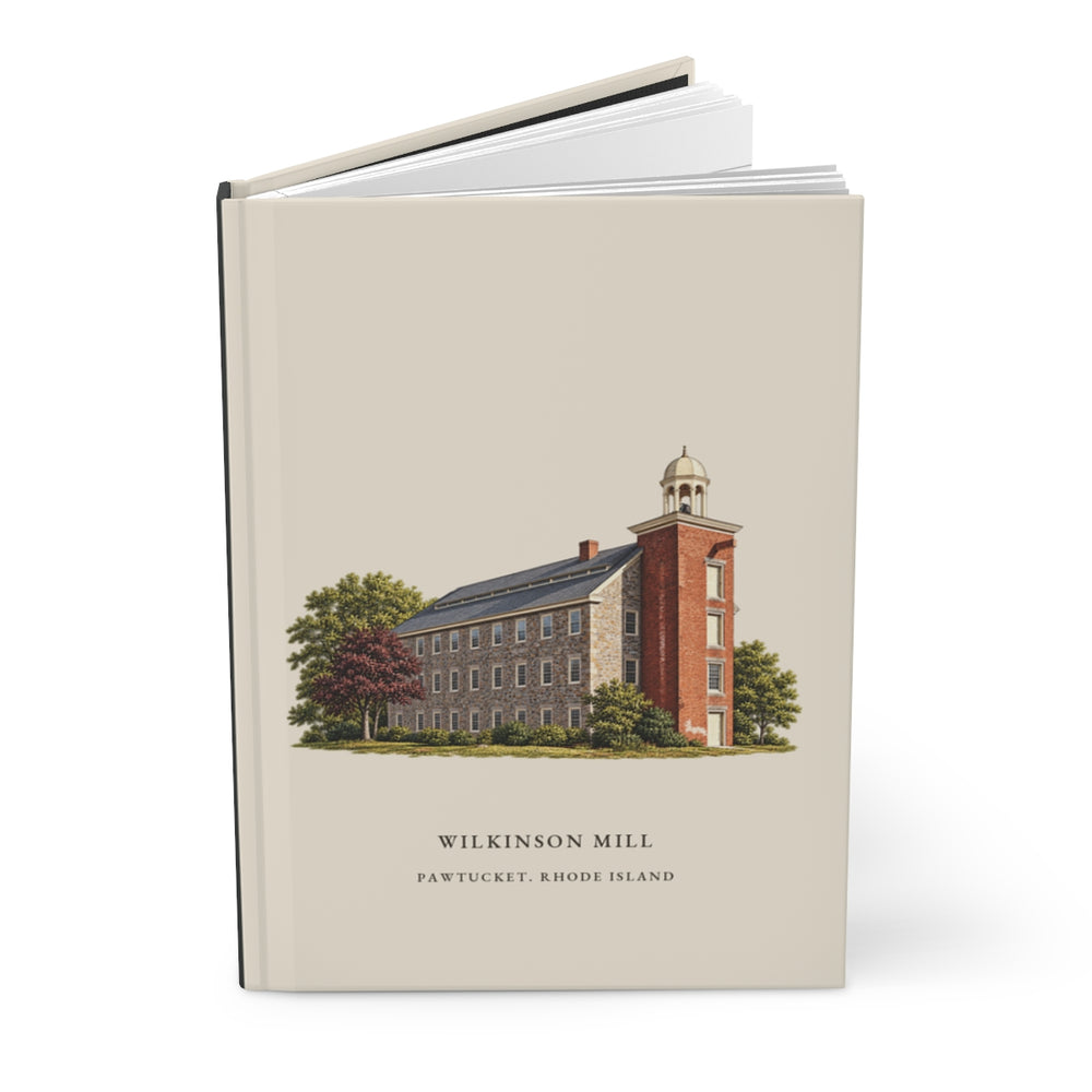 Pawtucket Wilkinson Mill Stone Machine Shop journal mockup showing the illustrated cover
