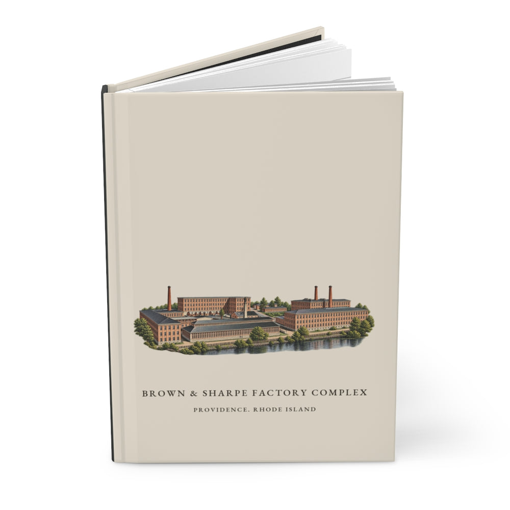 Providence Brown & Sharpe Factory Complex journal mockup showing the illustrated cover