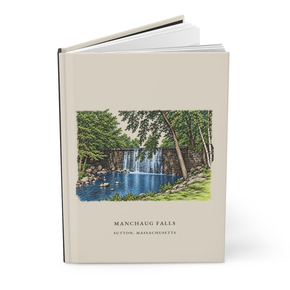 Sutton Manchaug Falls journal mockup showing the illustrated cover